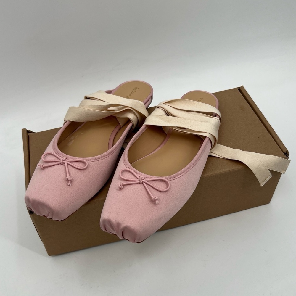 Reformation Pink Ballet Slip-On Ribbon Megan Powder Pink Lace Up Ballet Flats 7